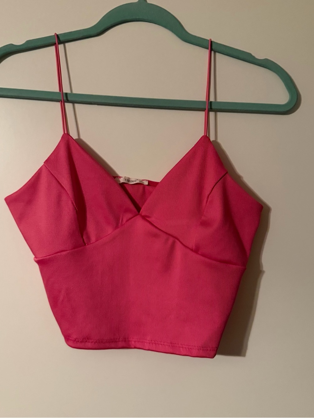 Timing Hot Pink Spaghetti Strap Crop Camisole